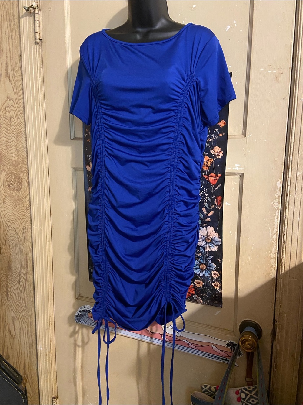 ROYAL BLUE BODYCON DRESS Ruched & Bows - Picture 2 of 7